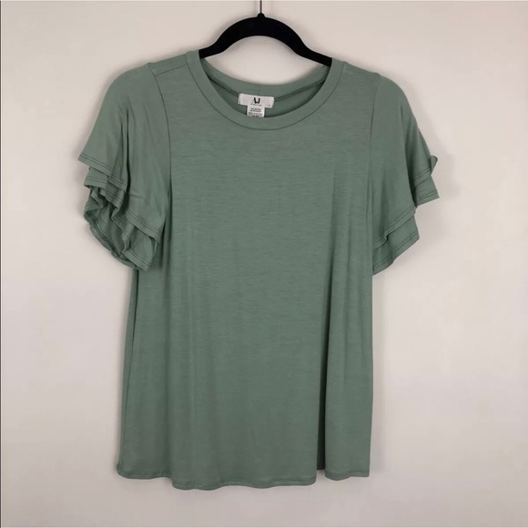 Amelia James Ruffle Sleeve Tee Sage Green - Picture 2 of 5